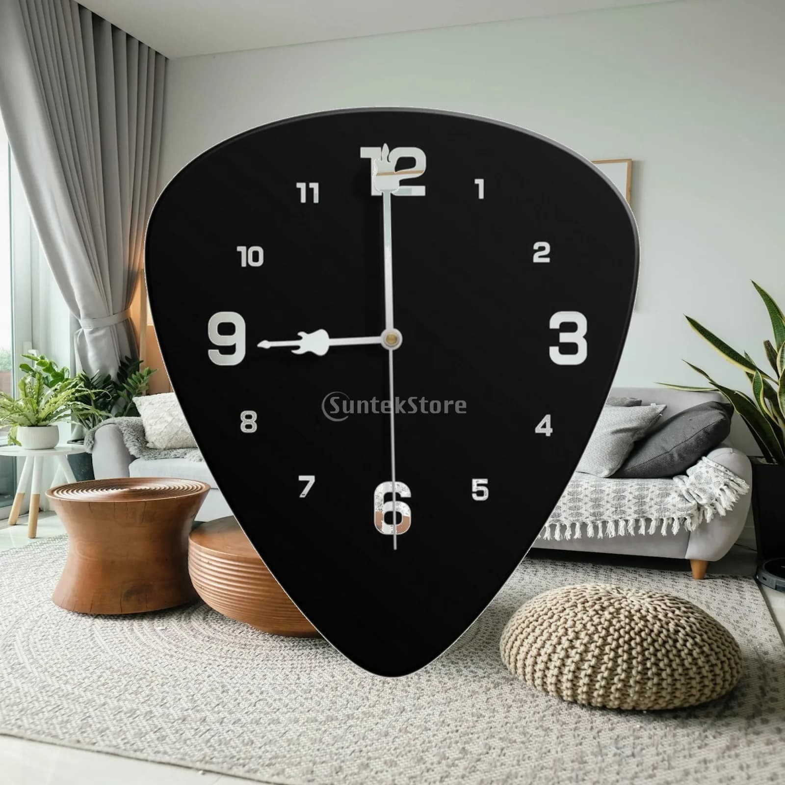 Unique Musical Instrument Wall Clock Acrylic Guitar Pick Design Clear Numerals Silent Movement Contemporary Home Art Decor for