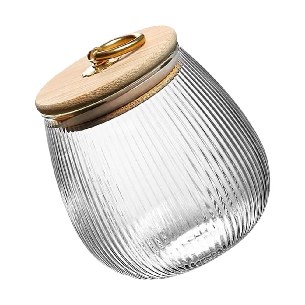 1Pcs Bamboo-Lid Clear Glass Storage Jar for Tea Nuts Grains Dried Fruits Cereal Coffee Beans - Airtight Moisture-Proof Food