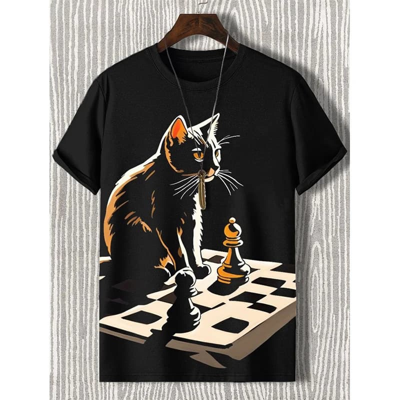 Nuovo Divertente Gatto Gioca Scacchi T-Shirt 3D Stampa Delle Donne Degli Uomini Manica Corta Hip Hop T Shirt di Grandi Dimensioni Y2K Harajuku Magliette Magliette e camicette Abbigliamento Per Bambini
