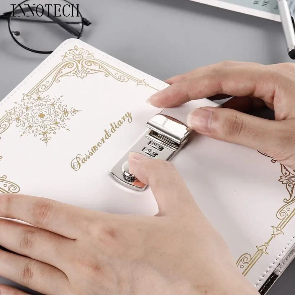 PU Leather Journal Notebook With Lock Hard Cover Line Paper Diary Writing Pads A5 100Sheets Retro Lockable Secrets Journal Men