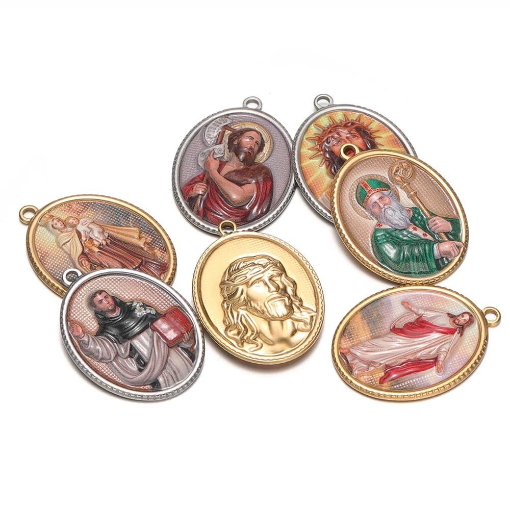 4Pcs Stainless Steel Oval Religious Charms Character Pendants for DIY Vintage Jewelry Earrings Making Bracelet Necklace Supplies