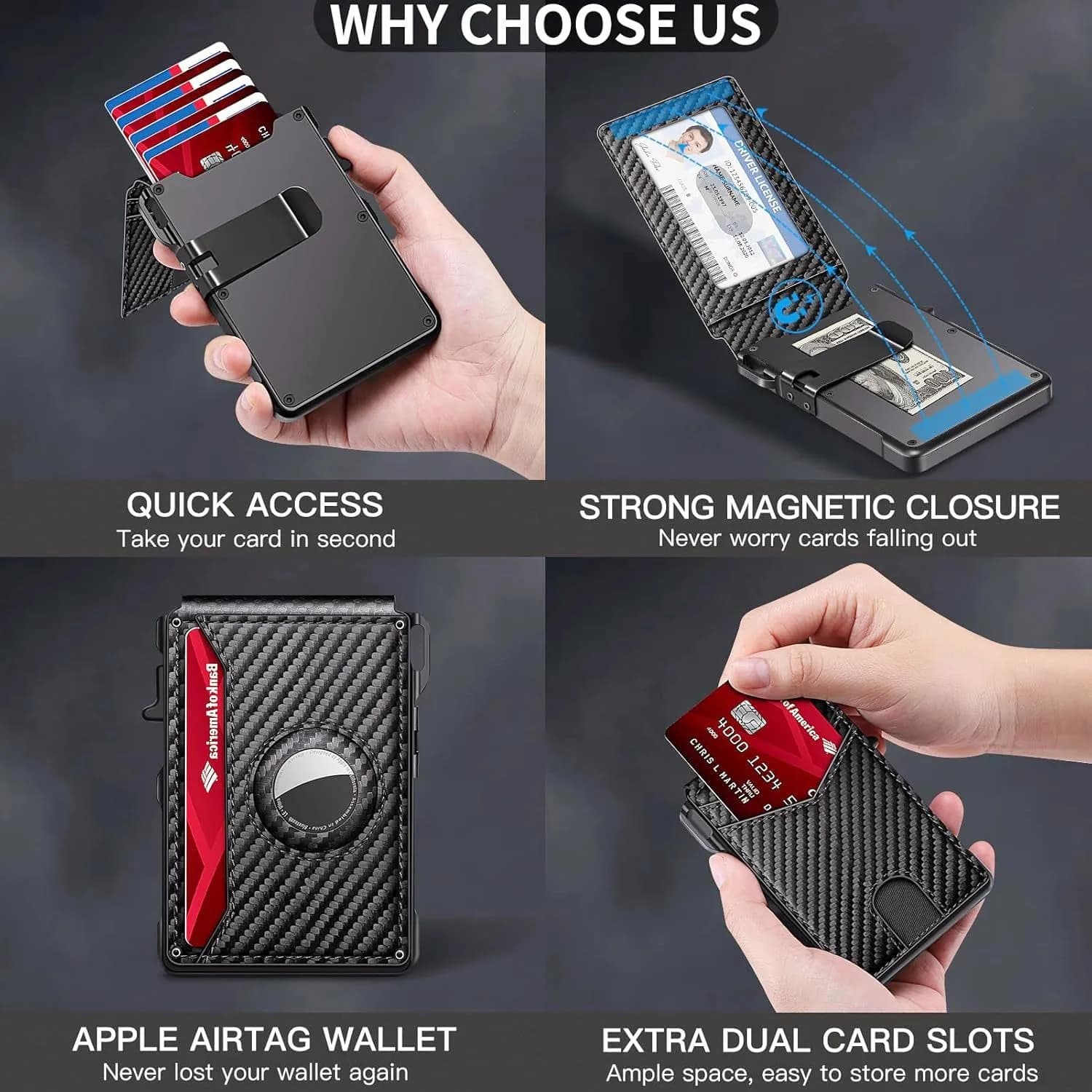 Men's Slim RFID Bifold Leather Wallet Pop-Up Aluminum Money Clip Card Holder Minimalist Stylish Secure