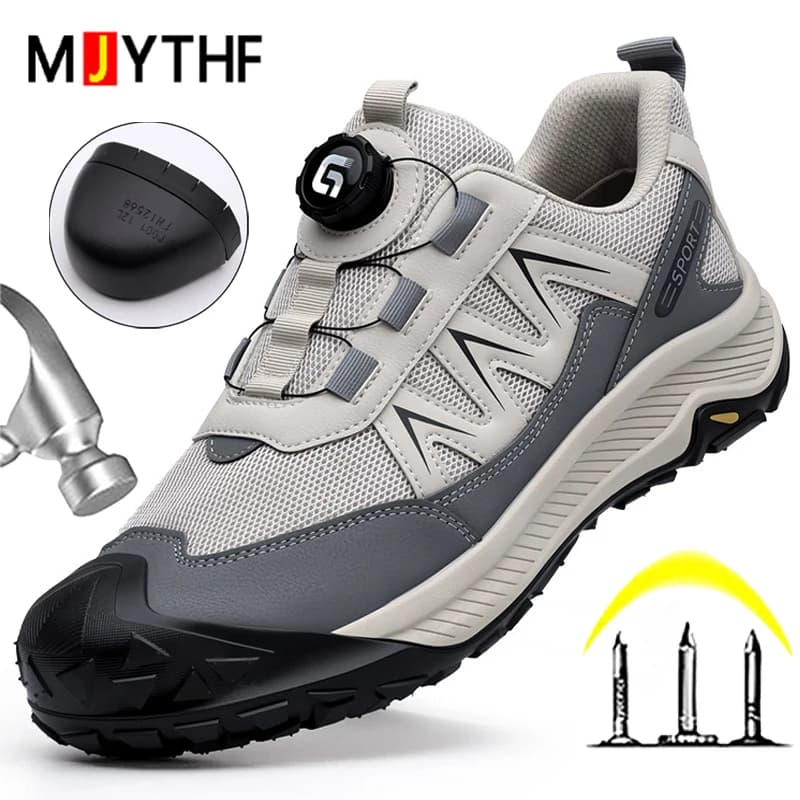 Breathable Indestructible Shoes Men Anti-Smash Safety Shoes Anti-Puncture Work Shoes Rotating Button Protection Shoes Security
