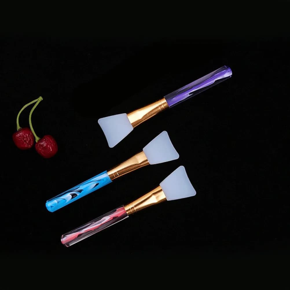 Set di 3 Pennelli in Silicone per Maschere, Applicatore Professionale per la Cura della Pelle con Manico in Acrilico, Strumento Cosmetico per il Trucco Femminile