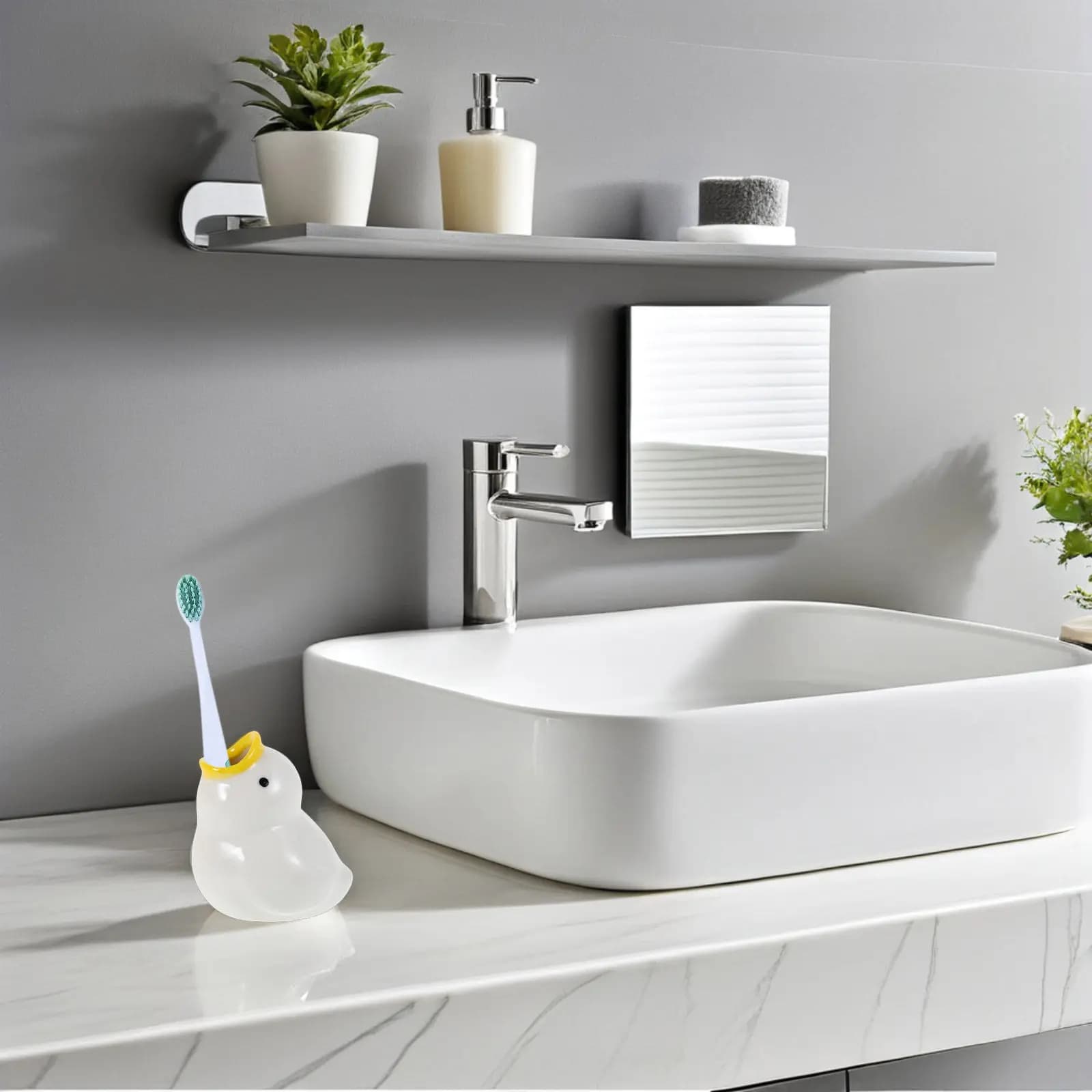 Portaspazzolino in Ceramica a Forma di Anatra Cartone Animato, Supporto Leggero e Compatto per Spazzolini, Organizer per Casa e Viaggio