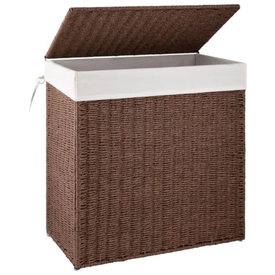 Wallet basket with 110L Cover (29.1 Gal) in Vimini with Removable Bags, Hand-woven White Basket with Handles, Foldable