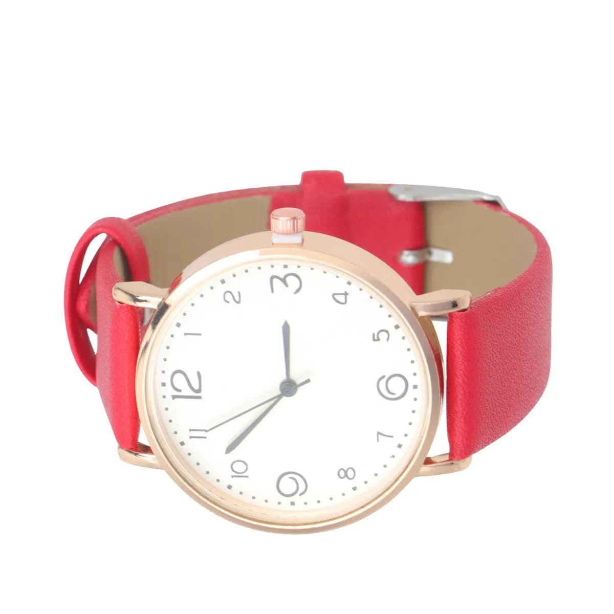 Women Quartz Watch Red PU Strap Casual Simple Stylish Wristwatch for Ladies Girls Gift Suitable Birthday Christmas