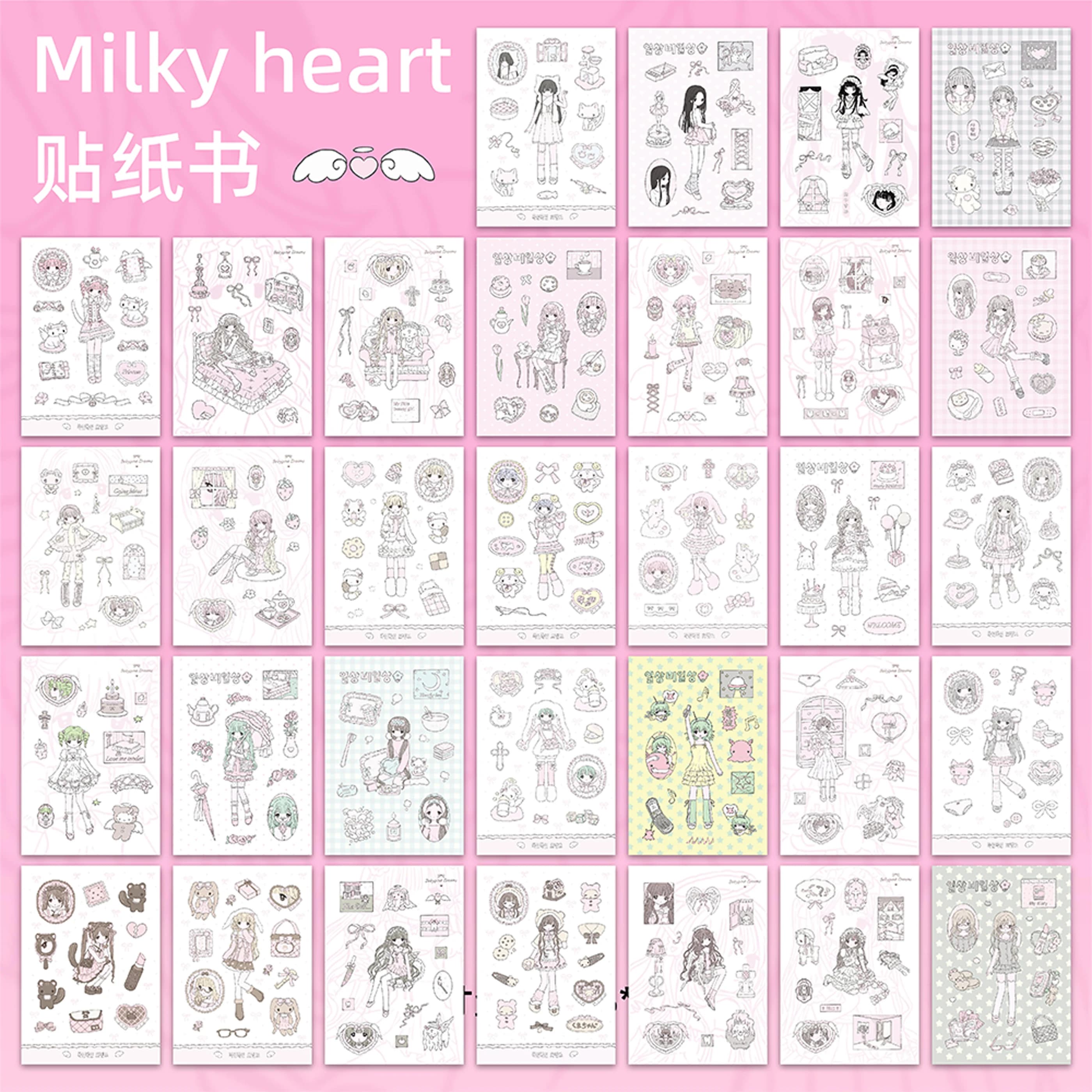 1/8/32 pezzi cuore latte adesivo libro personaggi ragazza adesivi colla materiali per diario fai da te decorazioni per telefono budget coreano alternativa