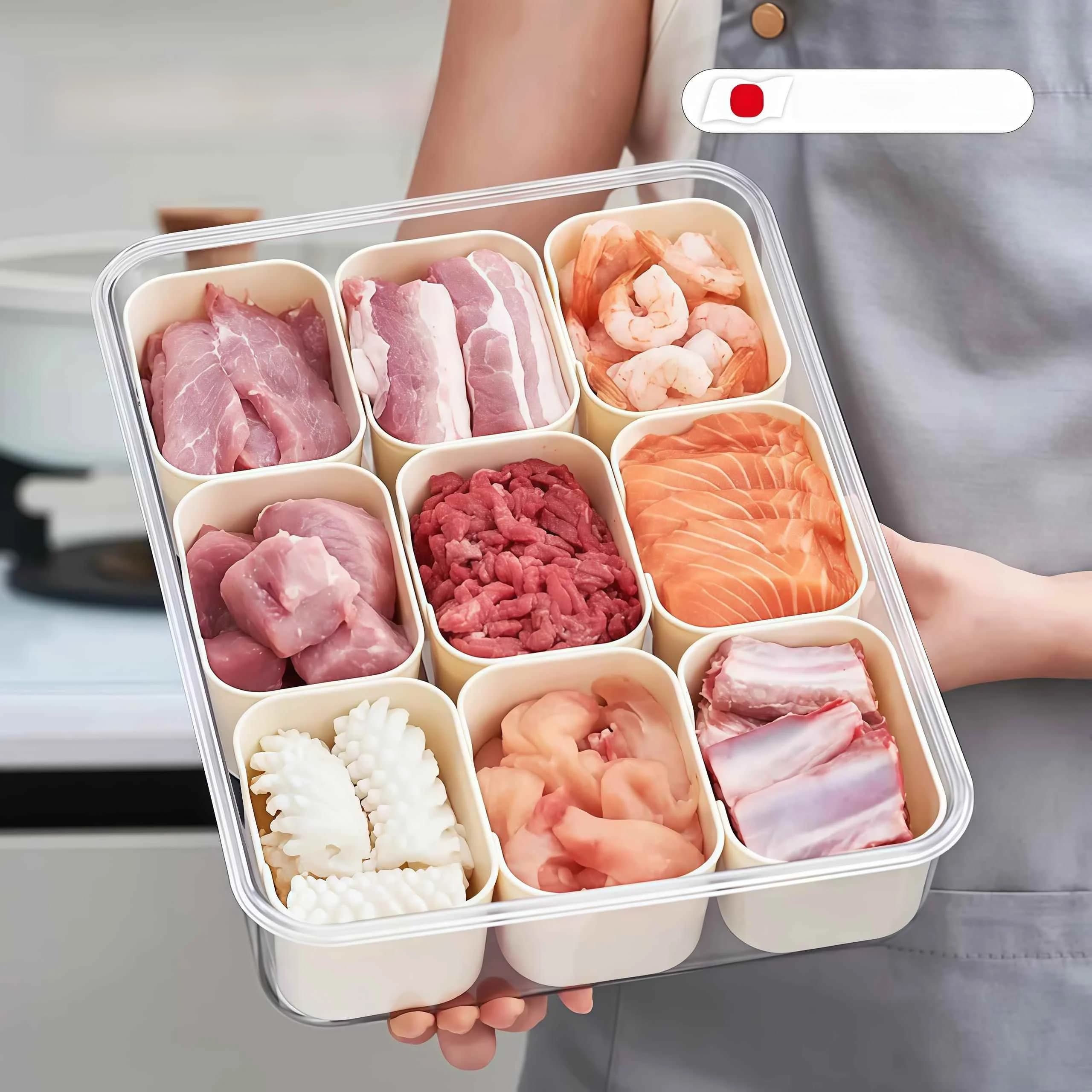 Contenitore per Alimenti Mesterco 042 in Plastica, Organizer per Frigorifero con Scomparti per Carne, Scatola per Conservazione e Preparazione Pasti
