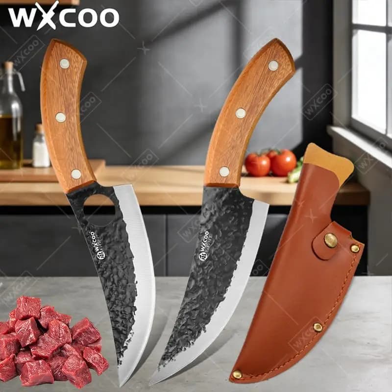 WXCOO Kitchen Knife Meat Cleaver Stainless Steel Chef Knives Wooden Handle BBQ Meat Slicing Butcher Knives Professional Fruit