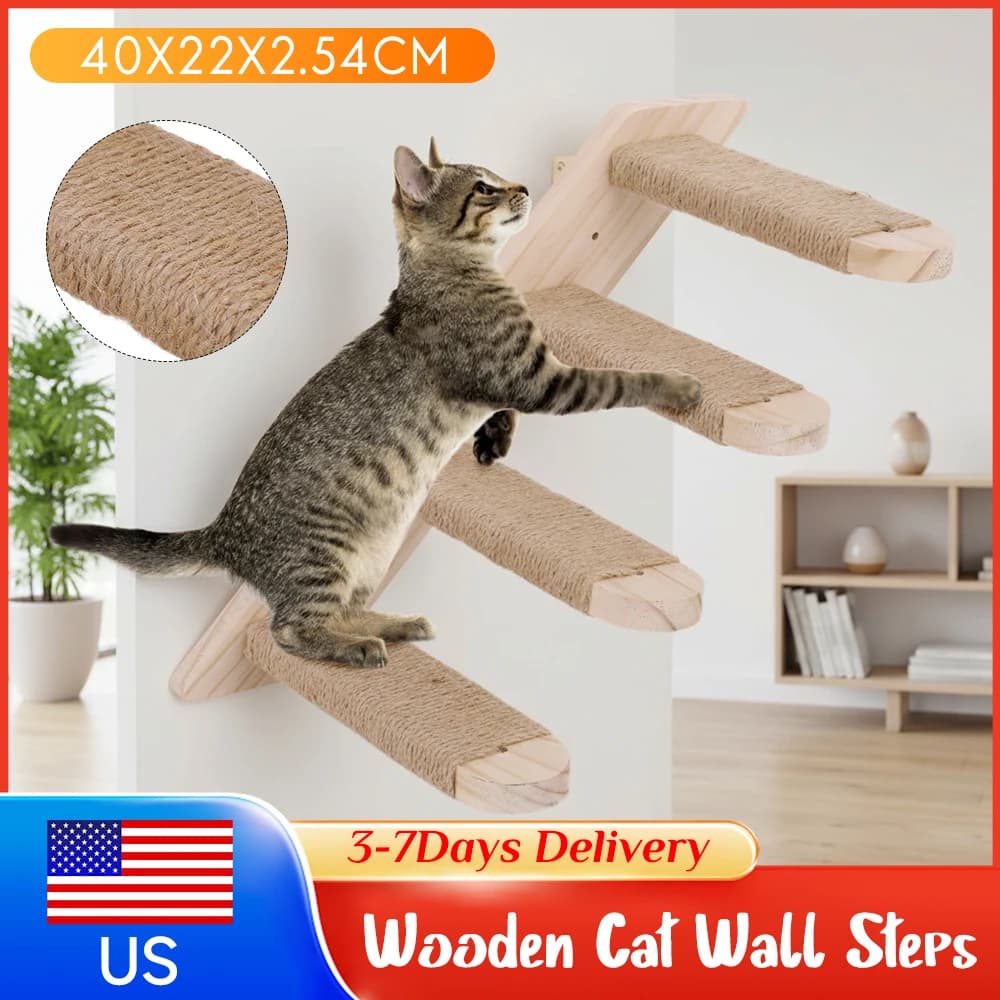 Nuovi Gradini a Muro per Gatti, Scaffale in Legno con Scala Tiragraffi in Sisal, Mobili per Gatti, Accessori per Alberi e Tornelli per Gatti