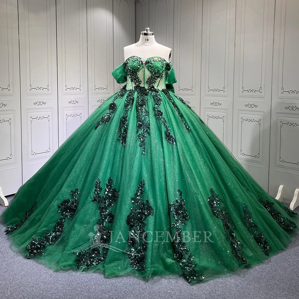 Abito Quinceanera Glitter Perline Perle Indietro Lace up Compleanno Prom Abito dolce 16 Abiti da 15 anni Abito corsetto personalizzato