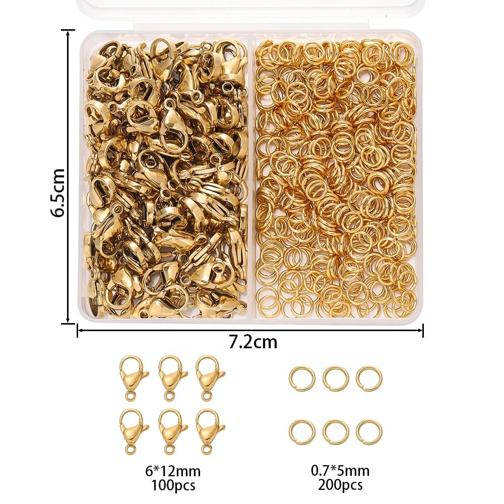 300Pcs/Box Stainless Steel Lobster Claw Clasps Open Jump Rings Bulk Jewelry Connector DIY Bracelet Necklace Making Supplies