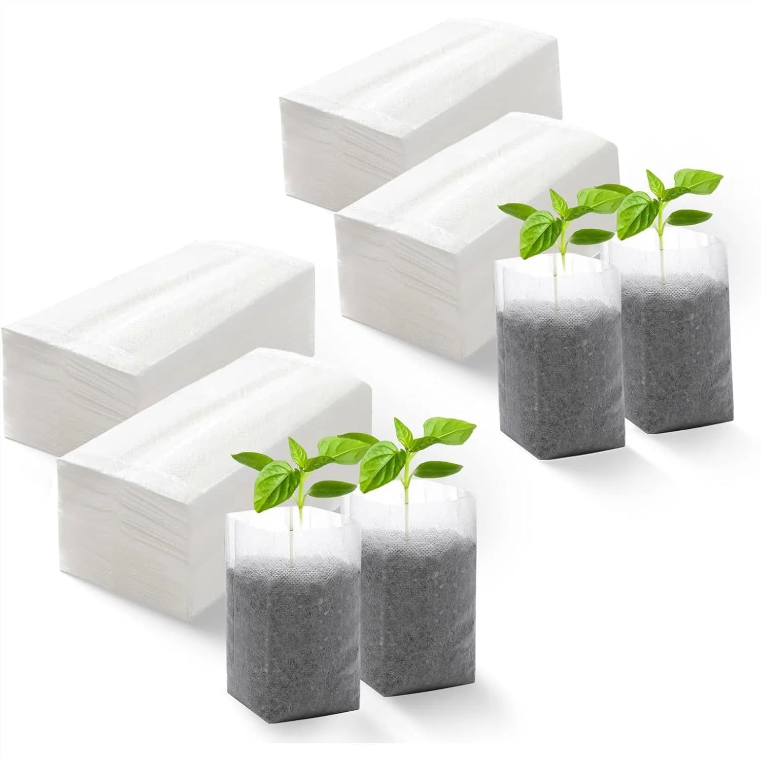Sacchetti Biodegradabili per Coltivazione Piante 200pz per Semina con Tessuto Traspirante per Verdure e Fiori