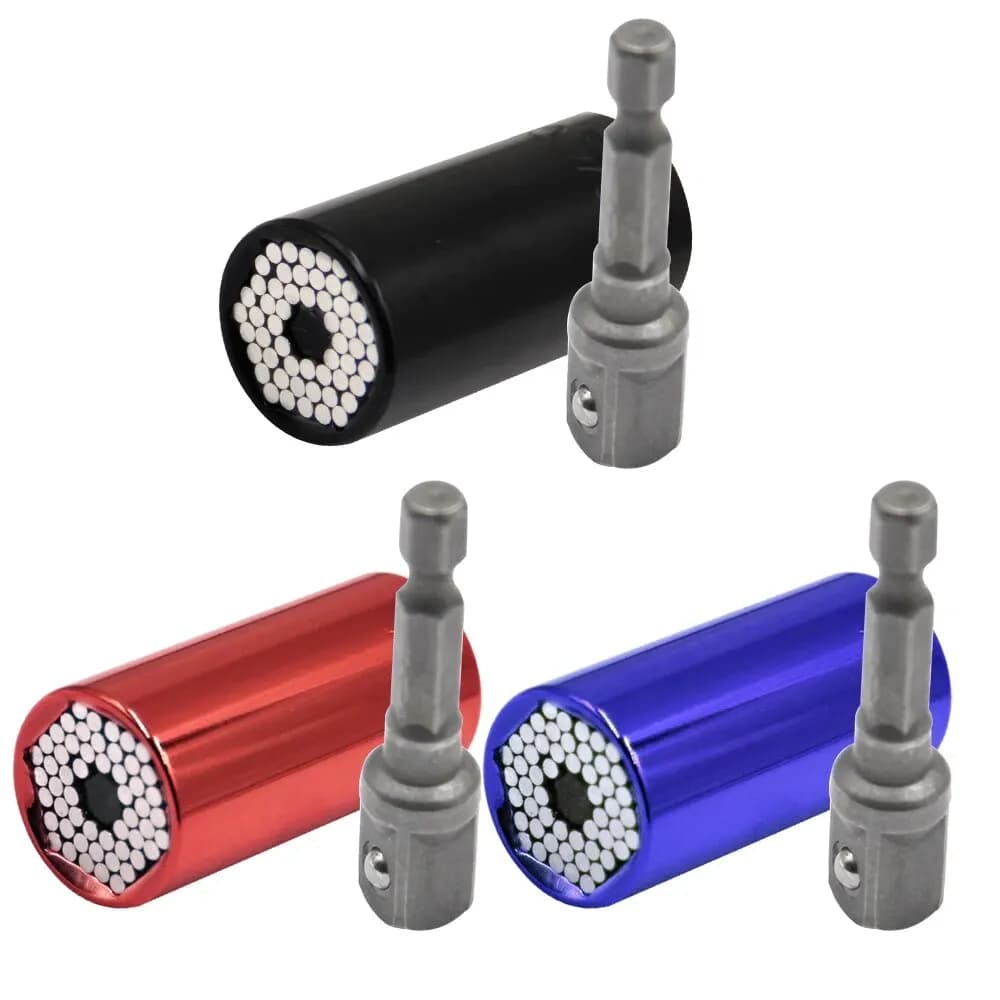 Set of tools for electric hand drill screws with universal coloured sleeve with multifunction hamster sleeve