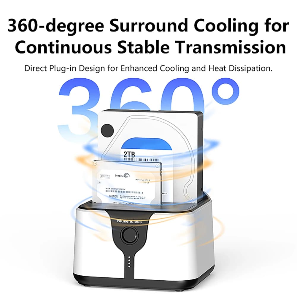 Docking station esterna USB 3.0 a doppio slot per hard disk SATA, supporta la clonazione offline di hard disk per HDD/SSD SATA da 2,5 o 3,5 pollici