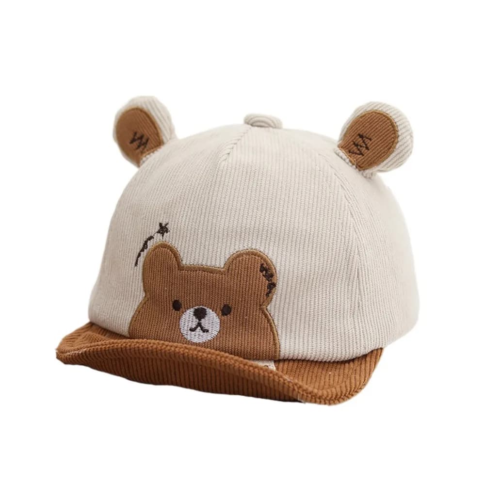 Simpatico cappello da pescatore per neonato in cotone Orso cartone animato a tesa larga Cappello da sole per bambino Protezione solare Kawaii Berretto piatto per neonato Toddle