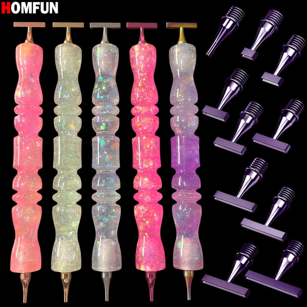 HOMFUN Diamond Painting Pen，Beautiful Embroidery Threaded Dot Drill Tool，Multifunctional Metal Screw Thread Tips Accessories