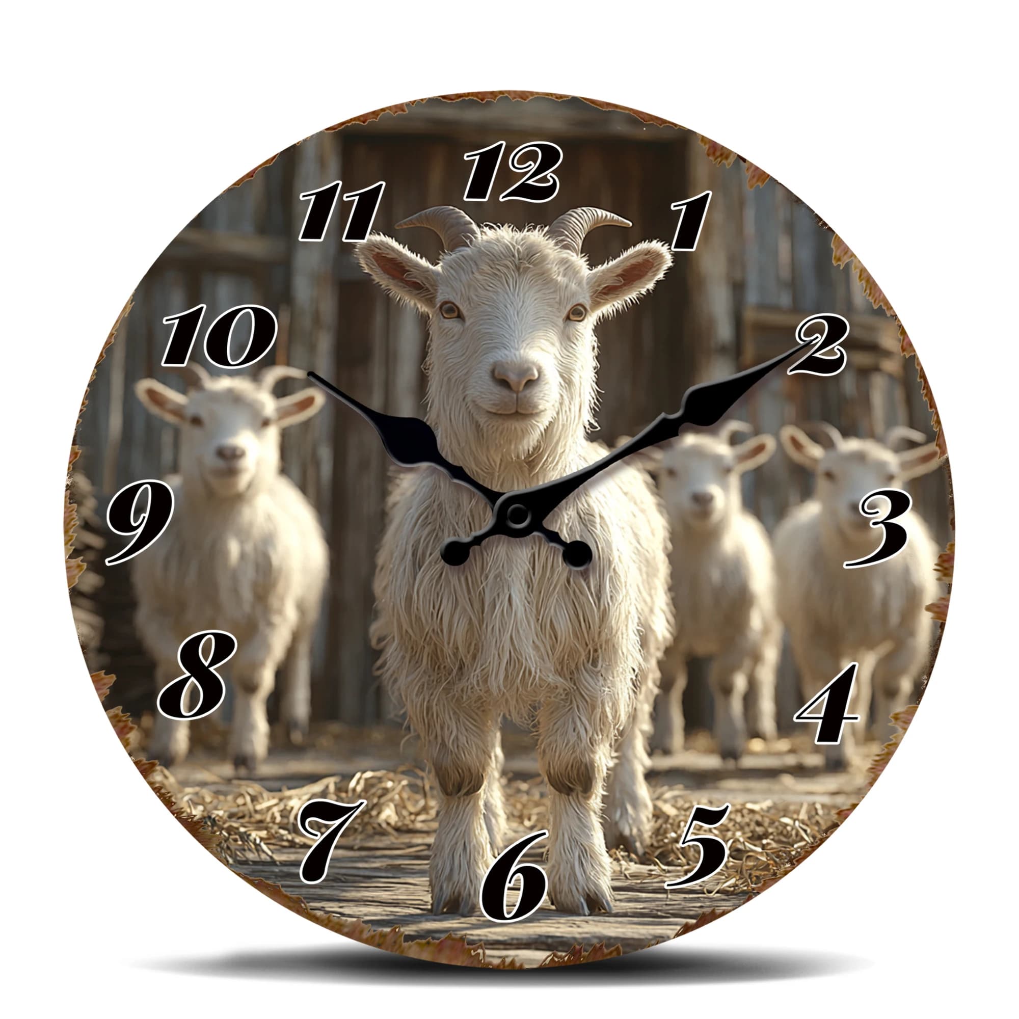 Orologio da parete rotondo con animali della fattoria della famiglia Goat - Ottimo per la cucina, la sala da pranzo o per decorazioni a tema campagna - Senza rumore di ticchettio