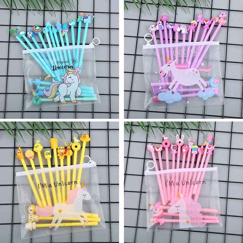 10 Pz/lotto Carino Kawaii Unicorno Pony Penna Gel 0.5mm Nero Blu inchiostro Ricarica Penna Penna Casuale Ufficio Scuola di Cancelleria Per Bambini Penne Regali