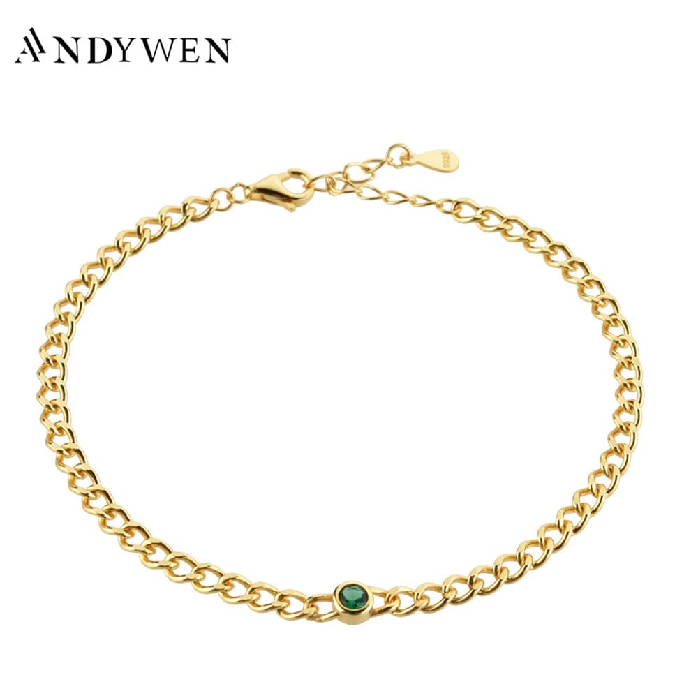 ANDYWEN 100% argento Sterling 925 oro verde tondo spesso blocco catena braccialetto nuovo 2022 chiusura donne braccialetto gioielli di lusso
