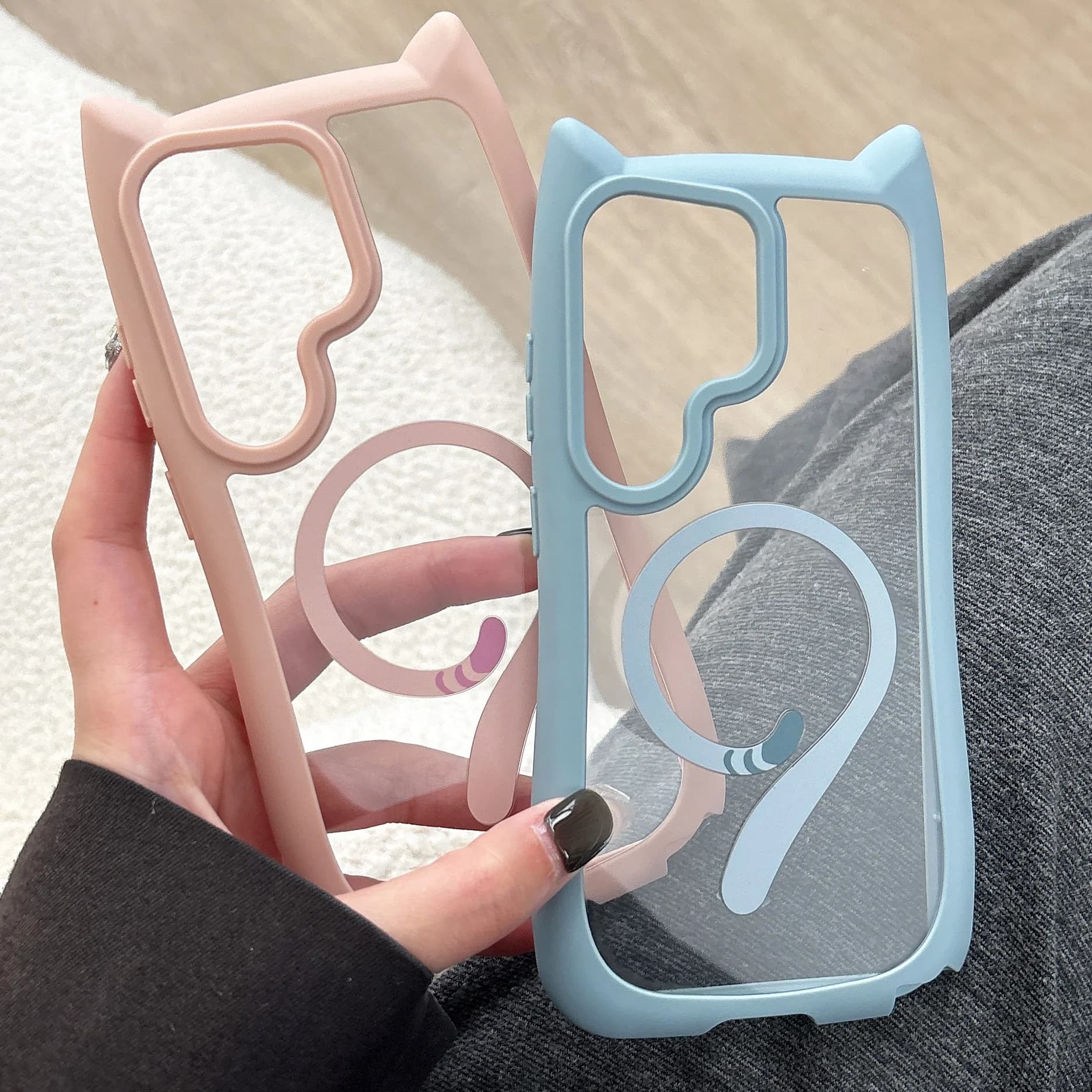 Custodia trasparente rigida con adorabili orecchie da gatto per Samsung Galaxy S26 Ultra, con ricarica wireless magnetica, compatibile con Samsung S26 Plus S25 S24