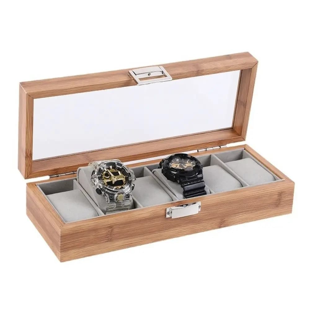 3/6grids Watch Storage Box Window Display Environmental Protection Watch Storage Case Transparent Lid Flocking Cloth