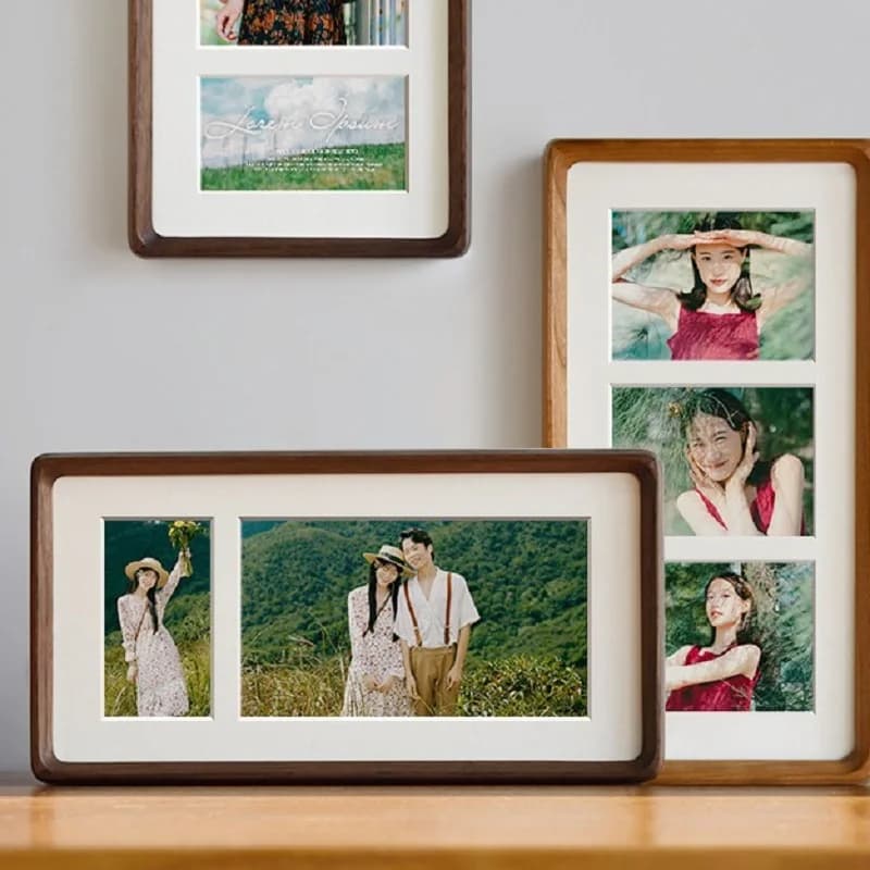 Nuove cornici per foto a doppia e tripla griglia fai-da-te alla moda Cornice per esposizione da tavolo in legno massello creativo Portafoto in legno massello