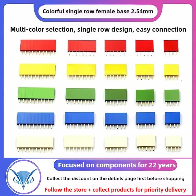 10 PZ 2.54mm Colore Singola Fila Femmina Pin Header Connettore Rosso/Giallo/Blu/Bianco/Nero/Verde 4/5/6/8/10Pin Presa per Arduino PCB