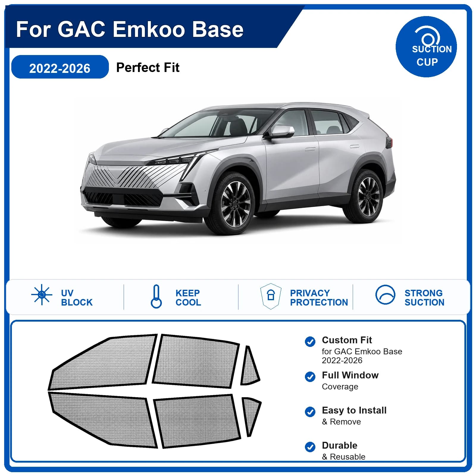 For GAC Emkoo Base 2022-2026 Custom Full Set Windshield Sun Shade Aluminum Foil Heat Insulation Anti UV Foldable