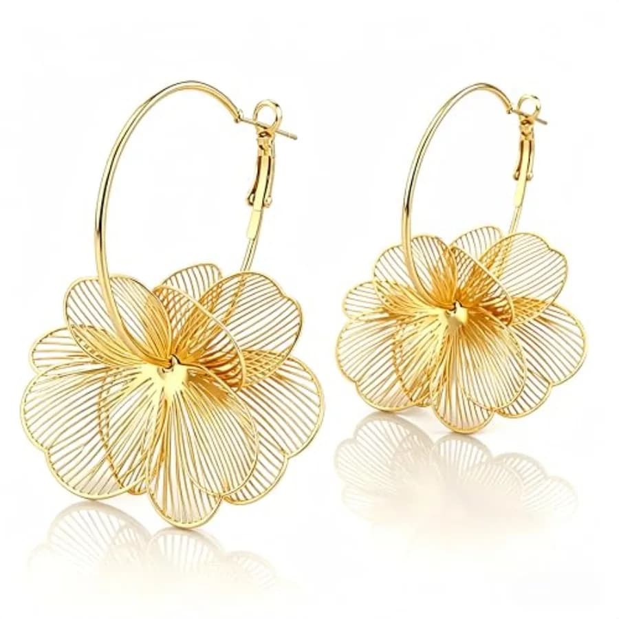 Dangle Flower Earrings for Women 14K Gold Plated Floral Dangle Statement Earrings Jewelry for Gifts