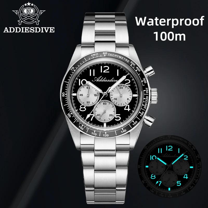 ADDIESDIVE Luxury Men's Quartz Watch, Stainless Steel Case, Ceramic Bezel, BGW9 Light Bubble Crystal Sports Clock
