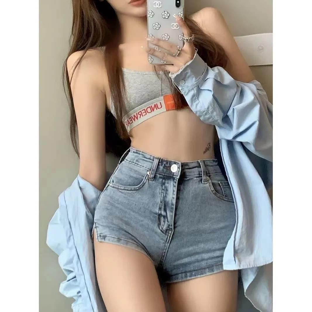 High Waist Slim Fit Summer Thin Denim orts Trendy Women's Jeans Cotton Stretch Fabric Zipper Closure ort Pants