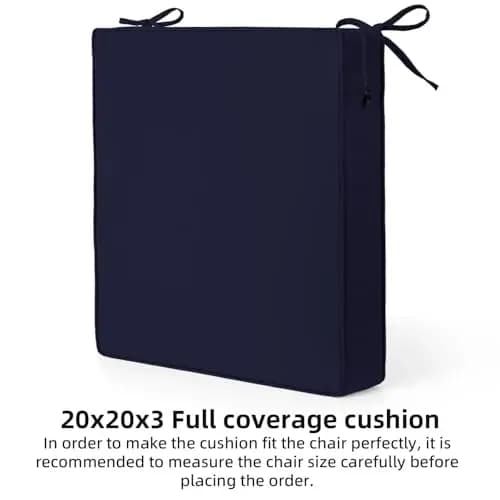 Cuscino per sedia da patio impermeabile Deep Blue a copertura totale, confezione da 2, 20x20x3 pollici, con cinghie di fissaggio e maniglia per il trasporto