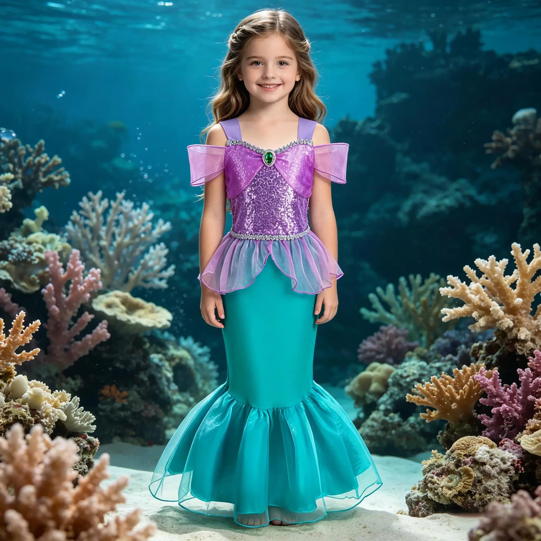 Abito da principessa blu per bambine, costume da sirena, abito da principessa Disney, set di abiti estivi da spiaggia + accessori