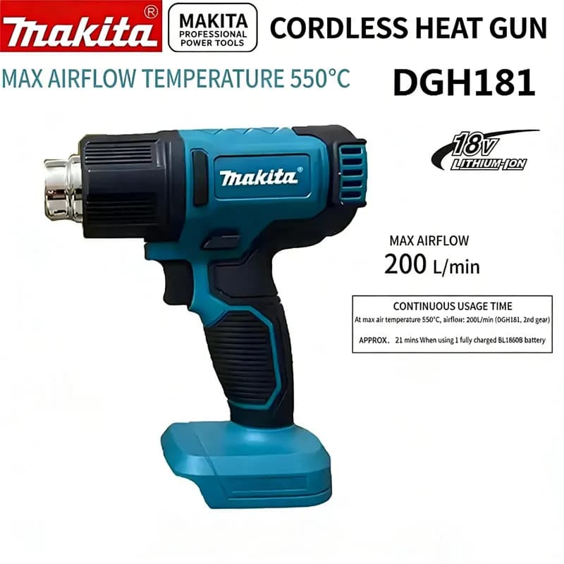Nuovo DHG181Makita 550 ° Pistola Termica a Controllo di Temperatura 18V Senza Fili con Display LED, Soffiatore Termico per Saldatura