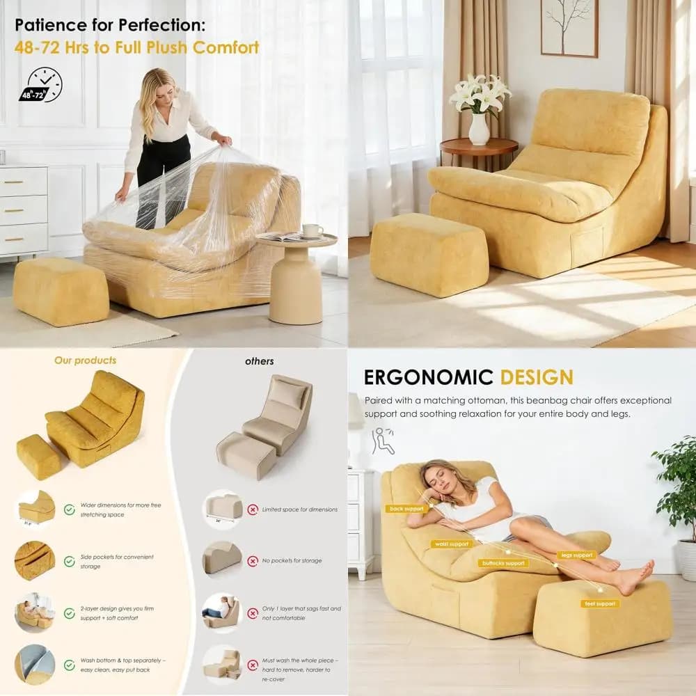 Poltrona Imbottita con Poggiapiedi - Facile Montaggio, Divano Comodo per Relax, TV, Gaming, Lettura con Seduta Imbottita, R