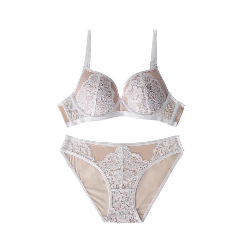 Set di 2 Pezzi di Lingerie Sexy con Reggiseno Push-Up in Pizzo Nero, Coppe B C 32 34 36 38