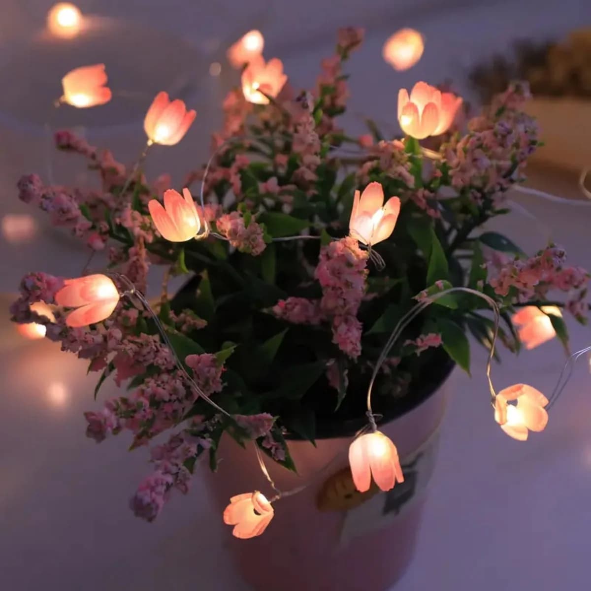 Luci a Stringa a Forma di Tulipano con 20 LED su Filo di Rame, Lampada Decorativa Fai-da-Te per Interni, Soggiorno, Feste, Matrimoni e Festival
