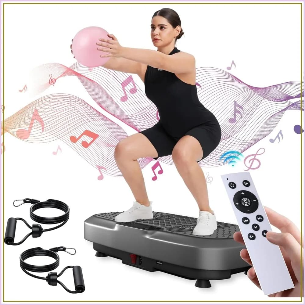 440 Lbs Capacity Vibration Plate Exercise Machine, 200W Whole Body Vibration Platform for Weight Loss with LED&Bluetooth, Pilates Ball
