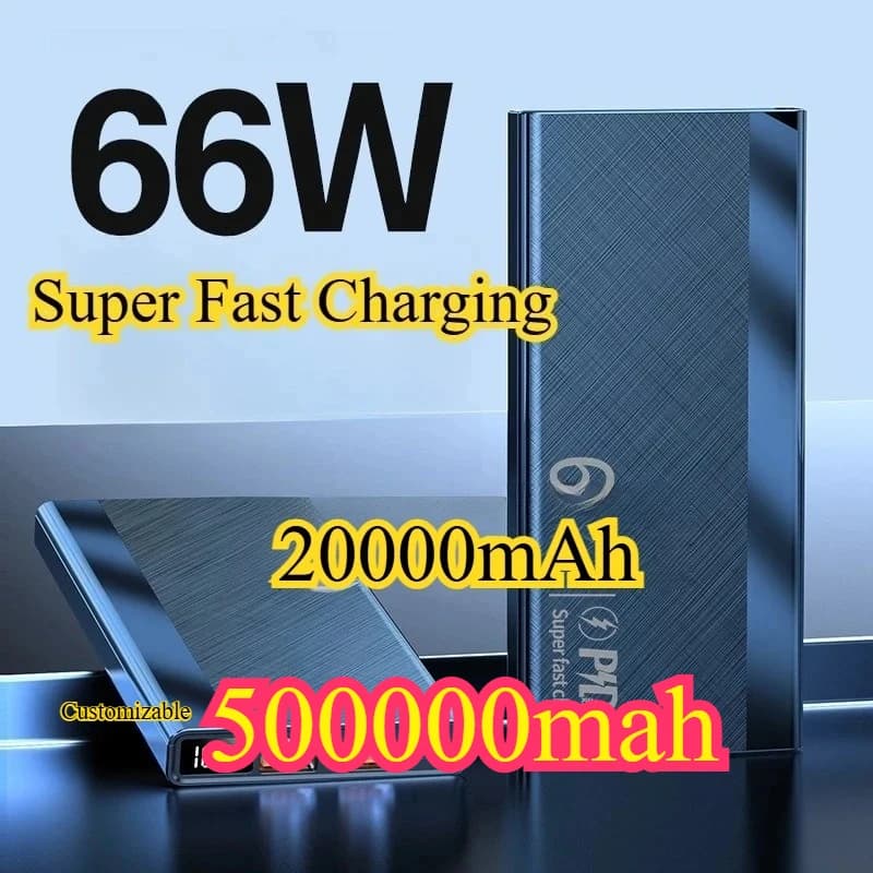 Power Bank da 20000mAh 500000mAh, ricarica super rapida a 66W, caricabatterie esterno portatile ultra sottile, power bank mobile per tutti i telefoni