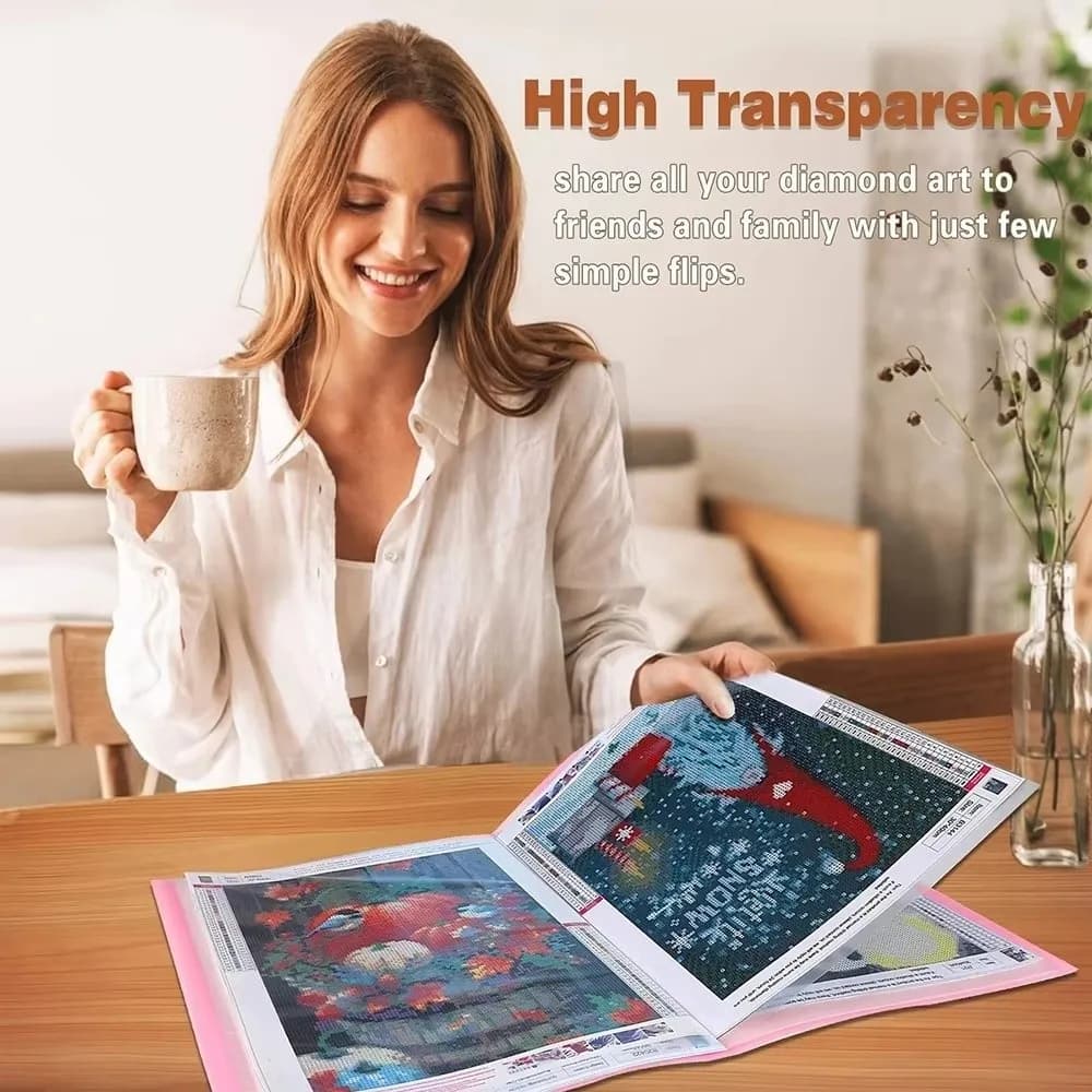 Album Trasparente per Diamond Painting con Copertina Rigida, 30/60 Pagine, Archivia e Espone in Modo Sicuro, Cartella Portadocumenti A3/8K