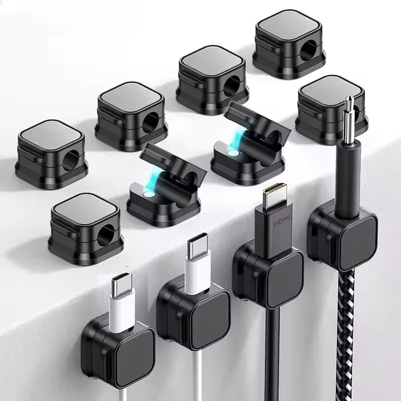 Supporto Magnetico Autoadesivo per Cavi, Clip per Cavi con Estrazione Fluida, Organizzatore di Cavi per Auto, Casa, Ufficio