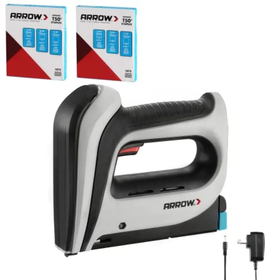 Kit Sparachiodi Elettrico Senza Fili, con 3750 Graffette T50 da 1/4", 3/8", 1/2", per Tappezzeria Professionale e Fai-da-te