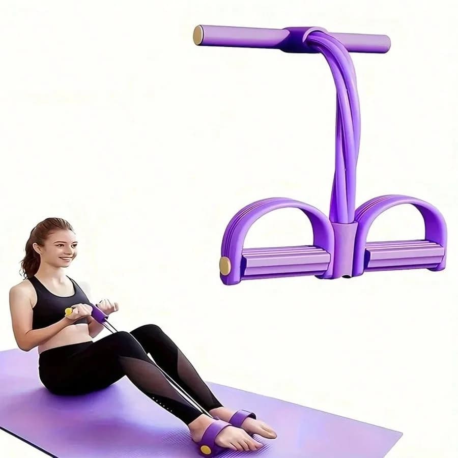 Sit-up support device with 4-tube abdominal pedal for home use, portable Pilates and Yoga training equipment, compact system for strength training at home, anti slip pedal + comfortable handle, silent bounce, fat burning and modeling silhouette, stretching