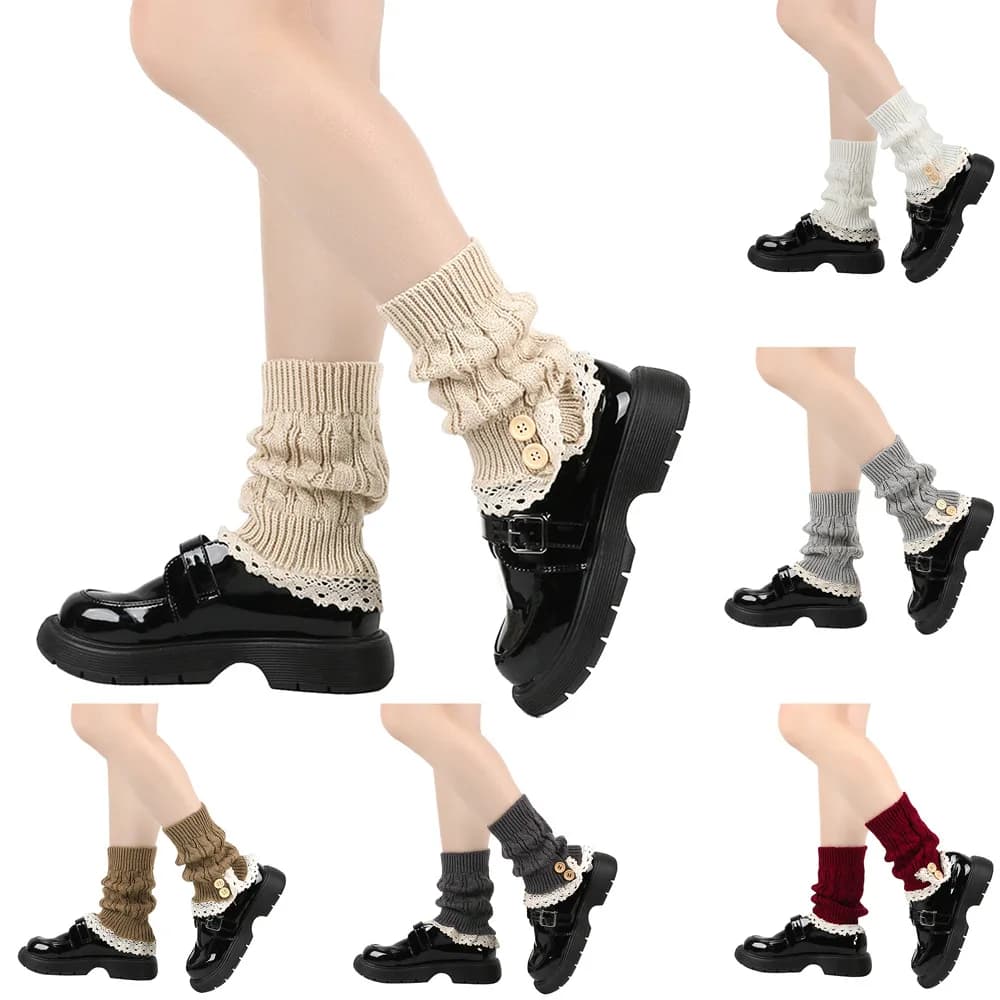 Scaldamuscoli da donna caviglia inverno caldo elasticizzato lavorato a maglia slouch termico da donna polsini di lana spessi calzini per stivali ragazza pizzo Lolita Y2k calzino