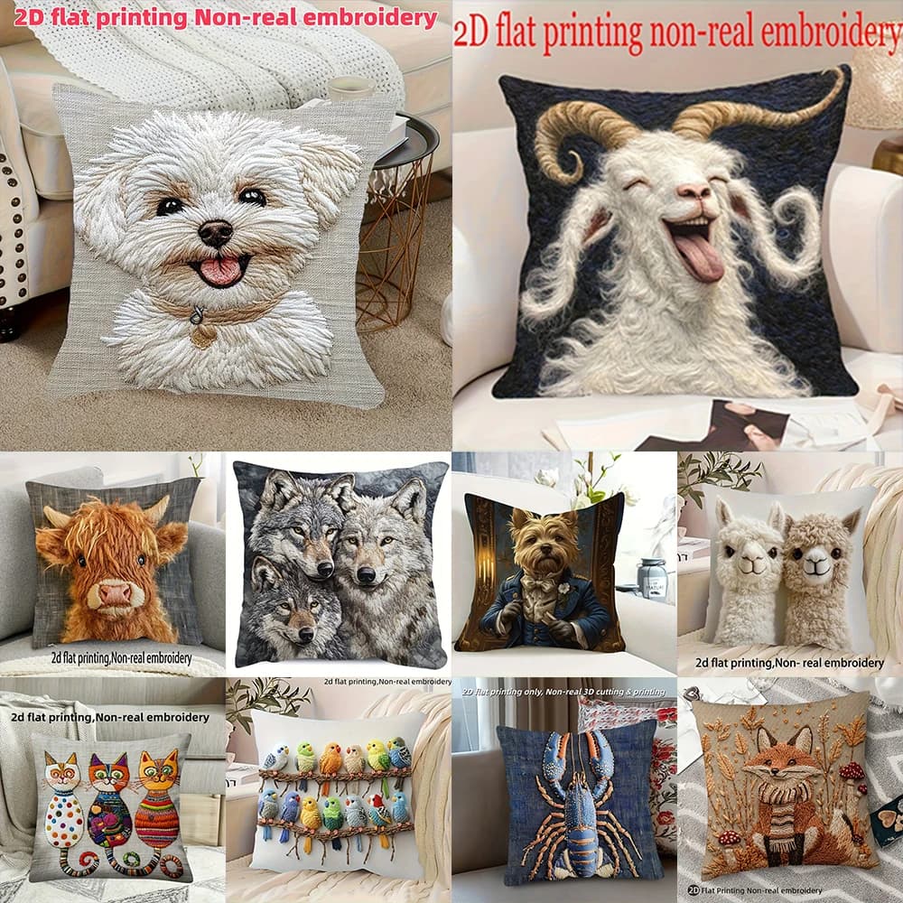 Adorable 2D Flat-Printed Animal-Patterned Pillow Covers for a Charming Home Decor! Sofa seat mattress cover,home decoration