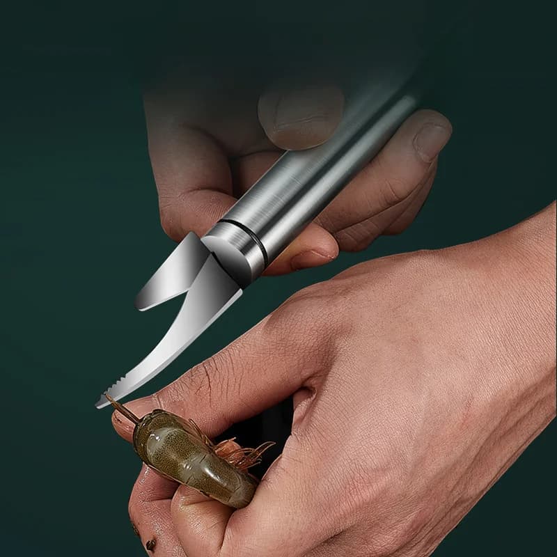 Coltello per rimozione filo di gamberetti a doppia testa, coltello in filo di gamberetti in acciaio inossidabile, creatore di pesci da cucina multifunzionale, intestino aperto