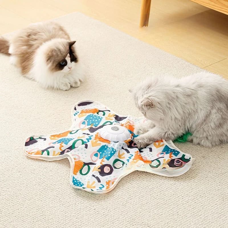 Pet Cat Toys Interactive Hide and Seek Cat Toy with Mouse Squeaky Motion Activated Moving Concealed Feathers Kitten Teaser Toy