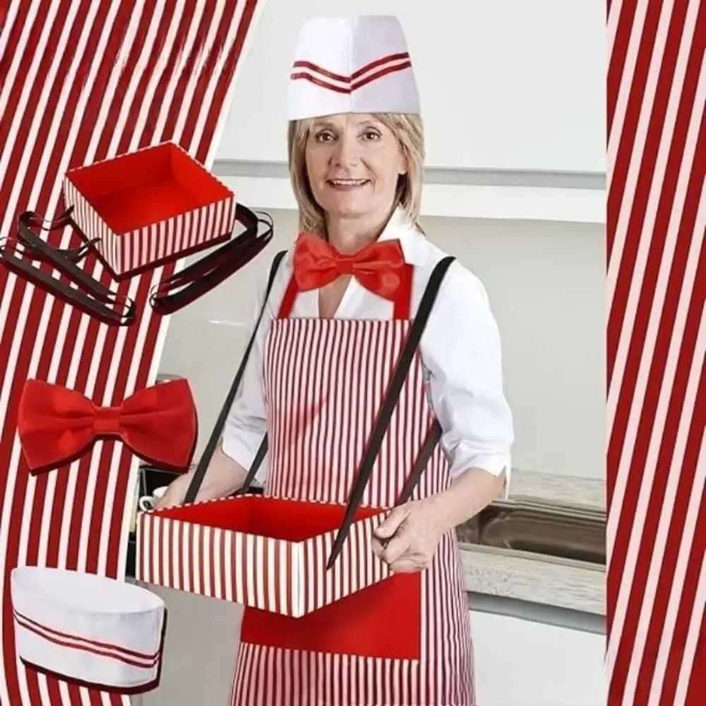 Carnivals Circus Waiter Cosplay Apron with Hat Red and White Stripe Chef Costume Theme Party Roleplay Kitchen Uniforms Women Men
